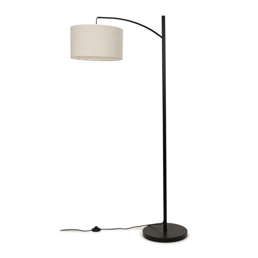 Black Metal Curve Standing Floor Lamp with Cream Boucle Shade + LED