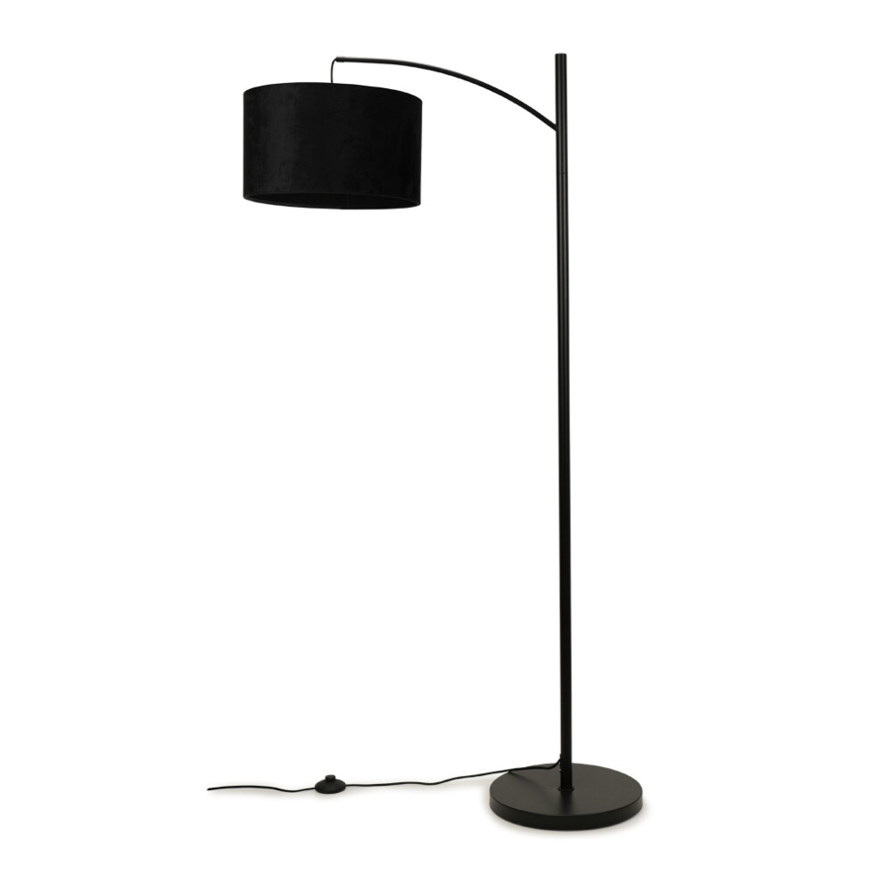 Black Metal Curve Stem Light Floor Lamp with Black Velvet Shade + LED