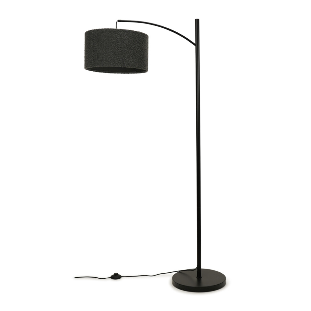 Preto Black Metal Curved Floor Lamp With Grey Boucle Shade