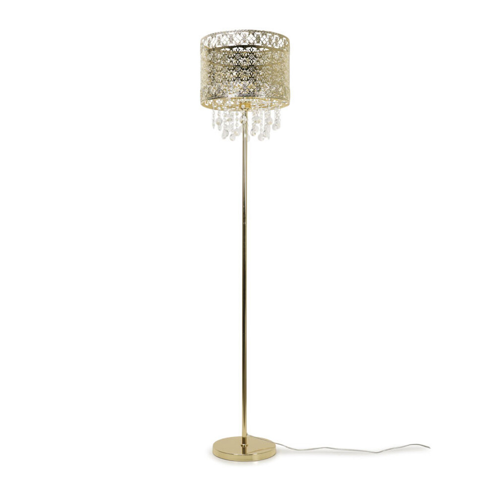 Gold Moroccan Floor Lamp Jewel Droplet Drum Standing Light + LED