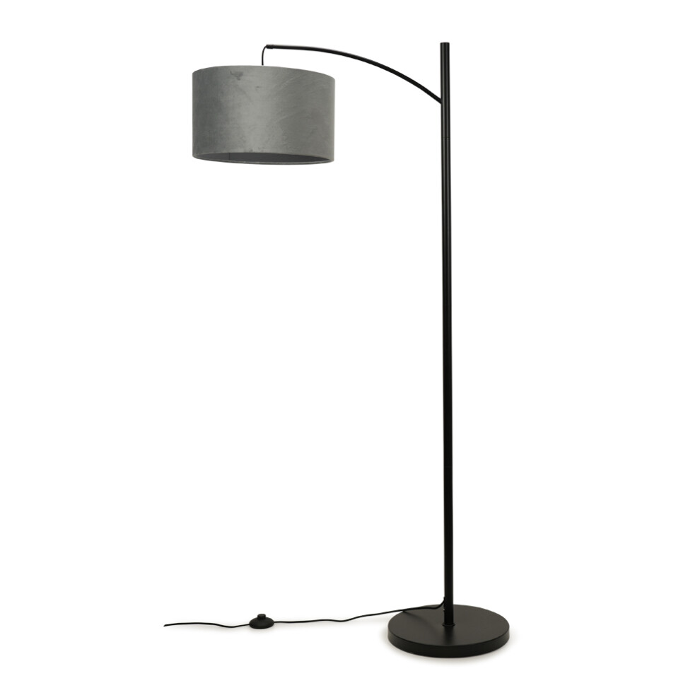 Preto Black Metal Curved Floor Lamp With Grey Velvet Shade