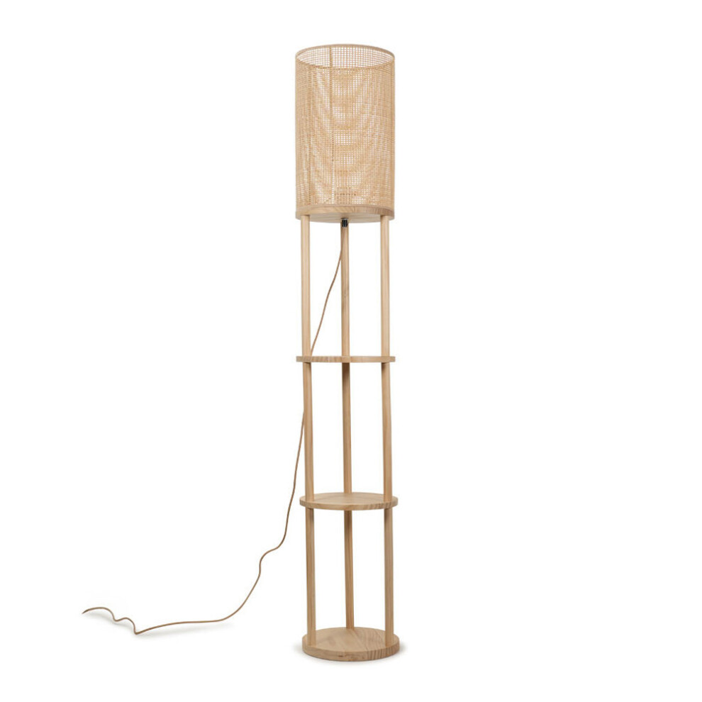 Natural Wooden 3 Tier Floor Lamp Bamboo Shade Storage Shelves Light + LED