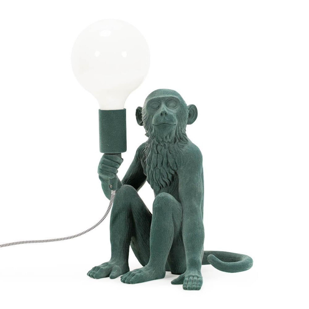 Dark Green Velvet George Monkey Table Lamp Animal Retro Light + LED