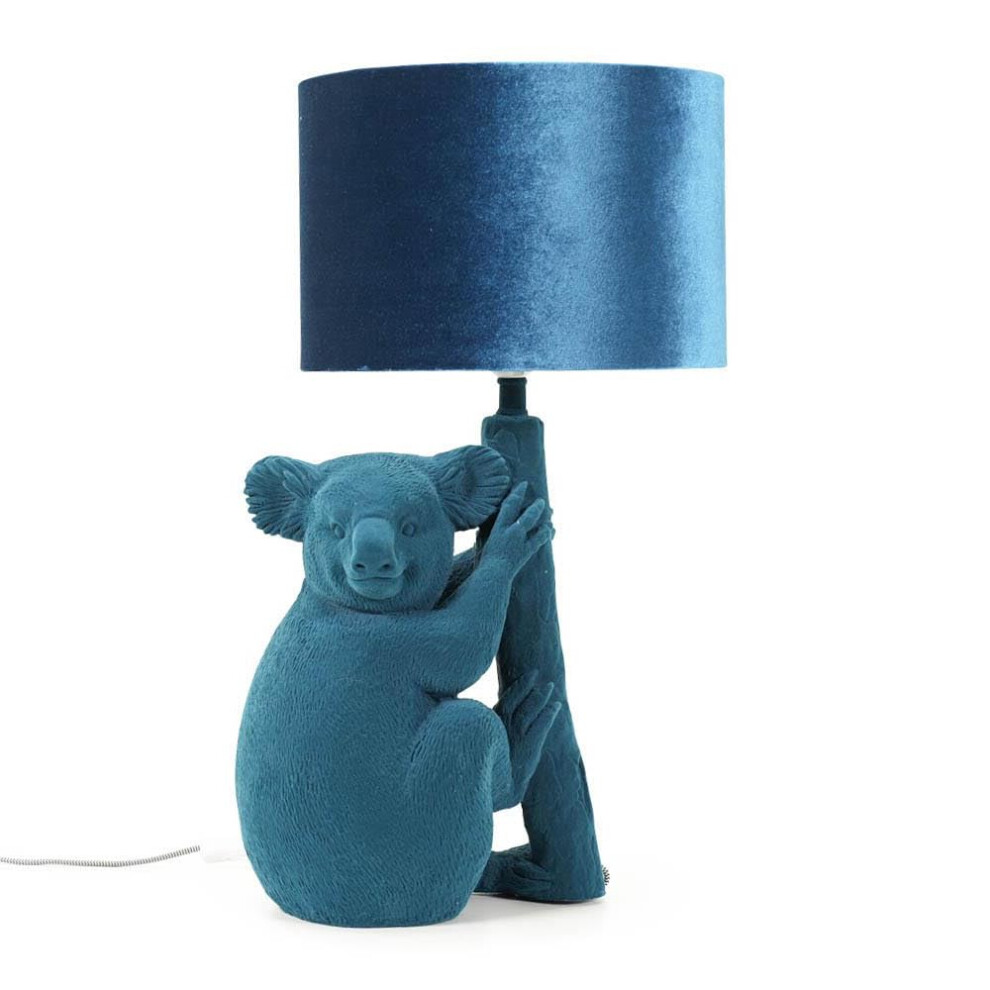 Teal Velvet Koala Table Lamp with Drum Shade Animal Retro Light + LED