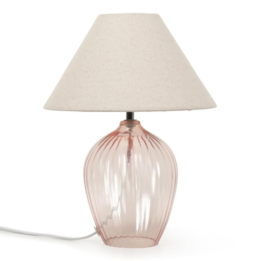 Blush Pink Glass Base Table Lamp with Fabric Tapered Shade Light + LED