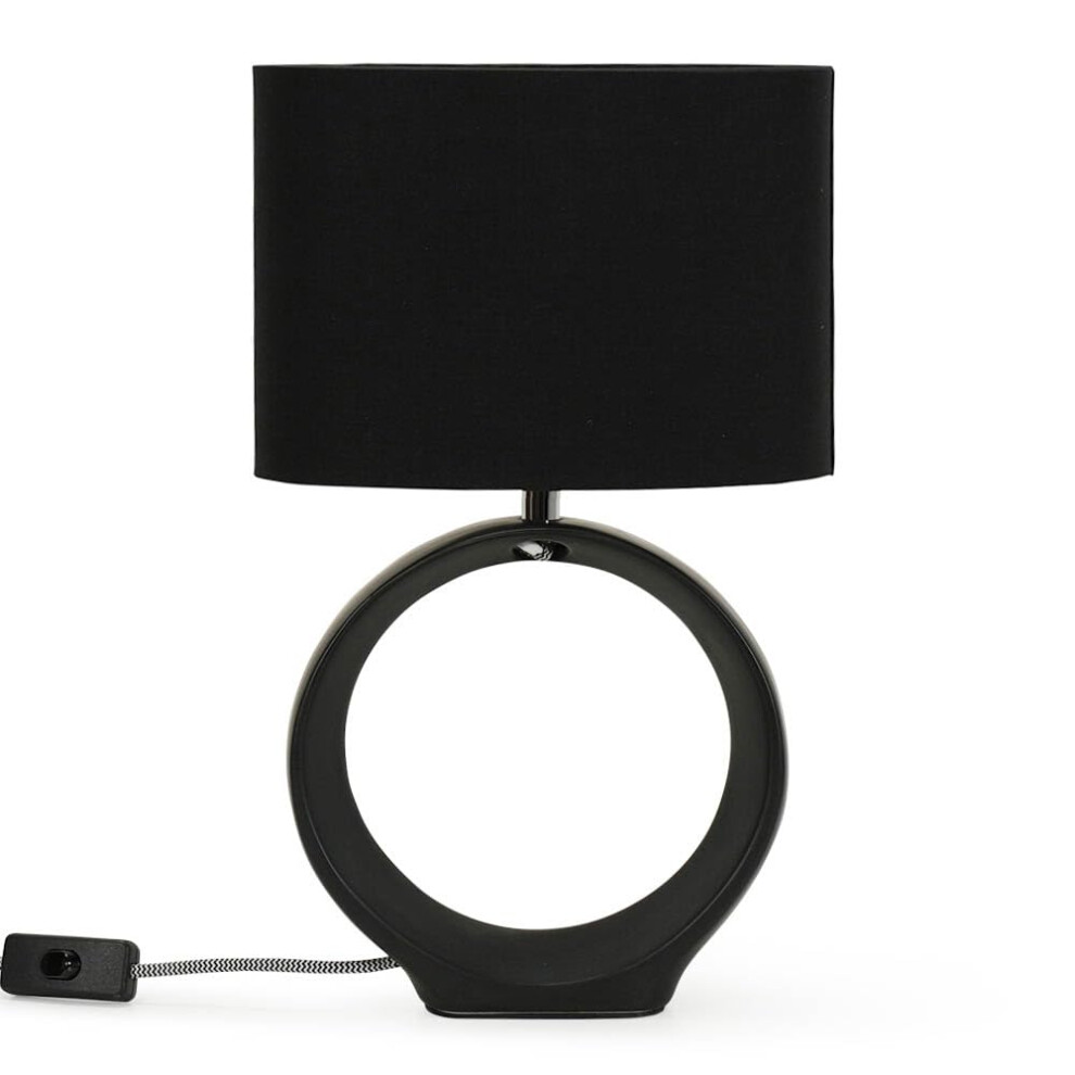 Black Hoop Ceramic Table Lamp with Fabric Shade Light + LED Bulb