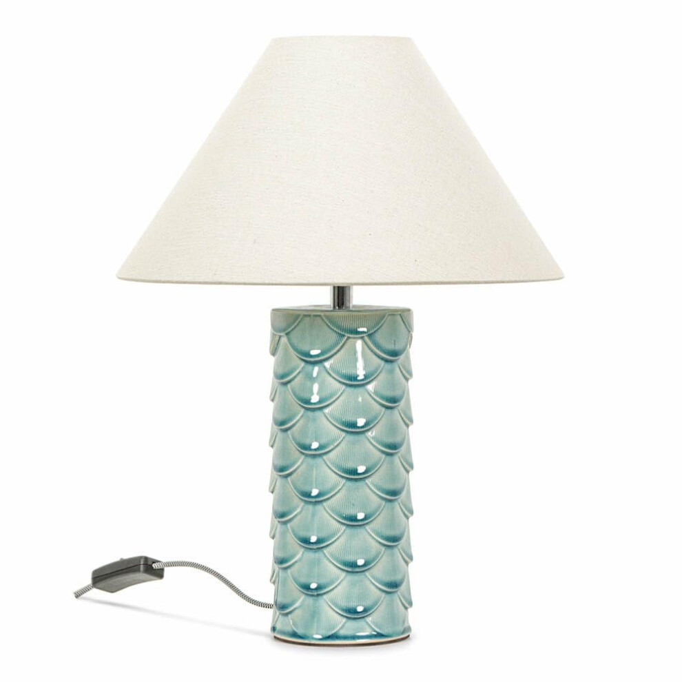 Ceramic Aqua Mermaid Shell Scallop Table Lamp with Shade Light + LED