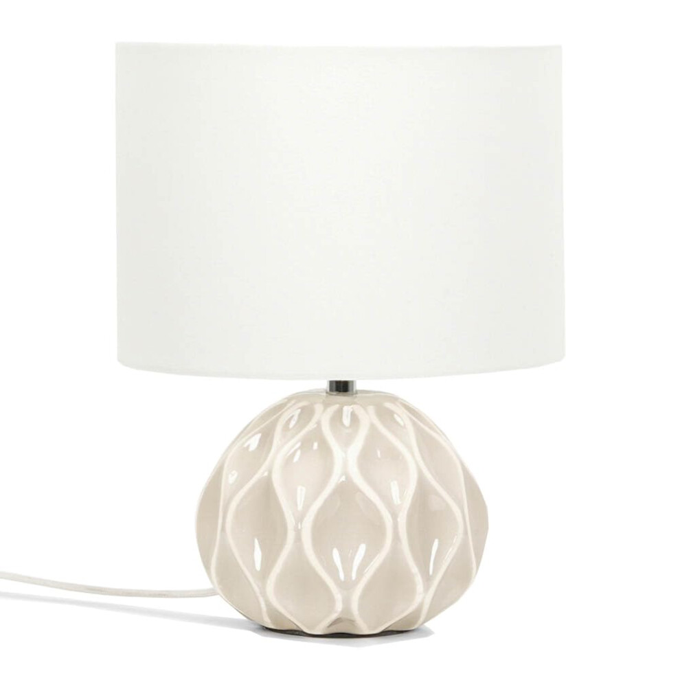 Natural Textured Ceramic Base Table Lamp Cream Shade Light + LED