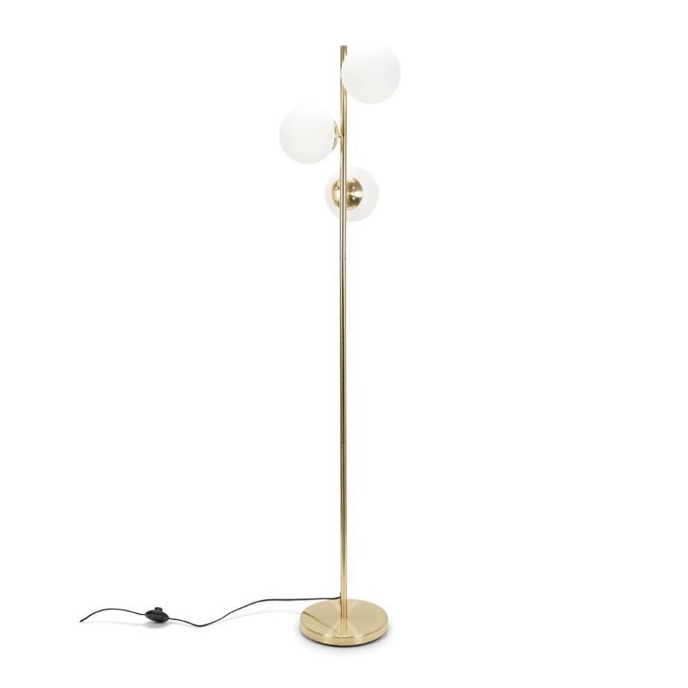 Modern 3 Light Gold Metal Stem Floor Lamp White Frosted Shades + LEDs