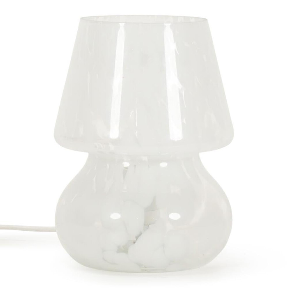 White Confetti Glass Table Lamp Tapered Shade Bedside Light + LED Bulb