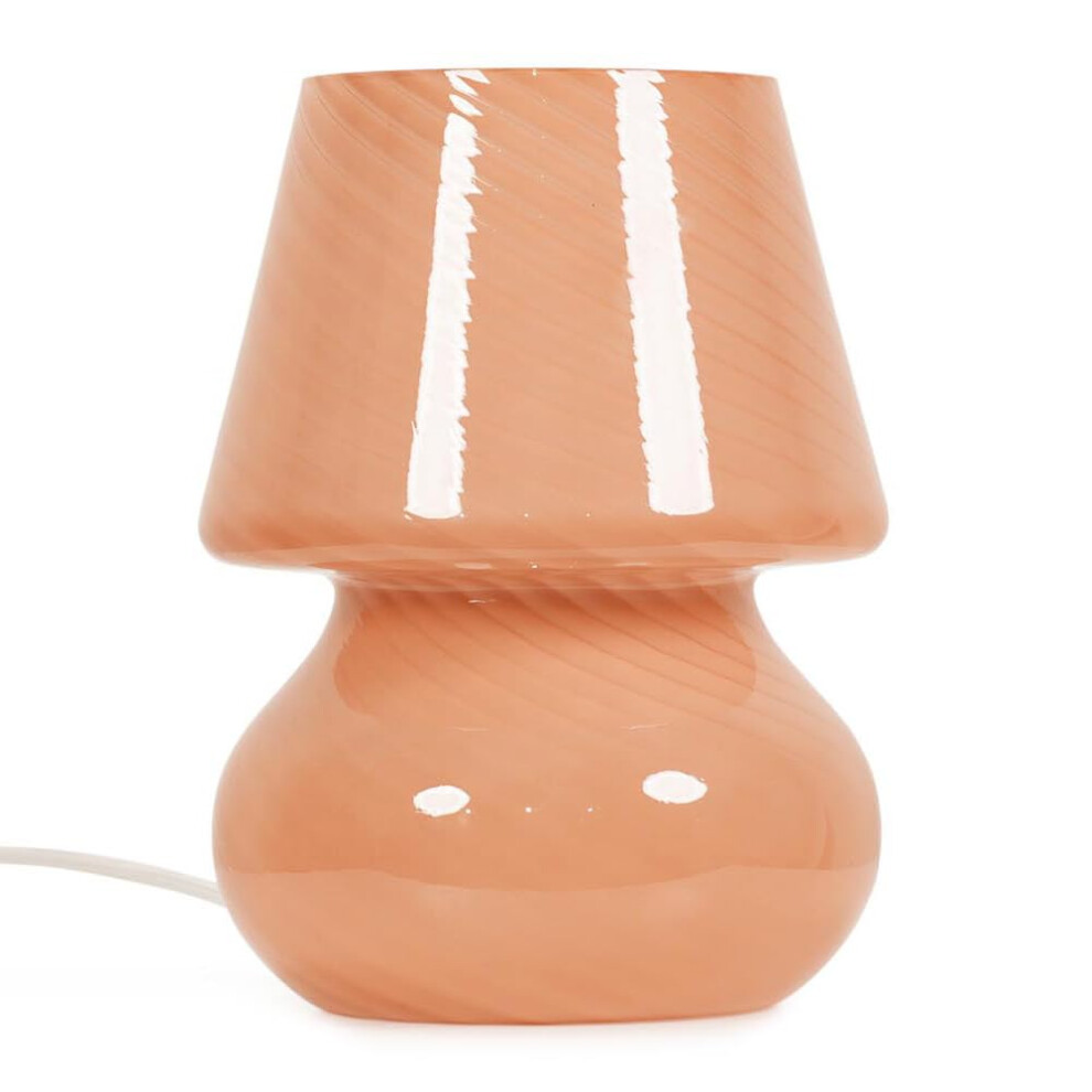 Pin Stripe Peach Glass Table Lamp Tapered Shade Light + LED Bulb