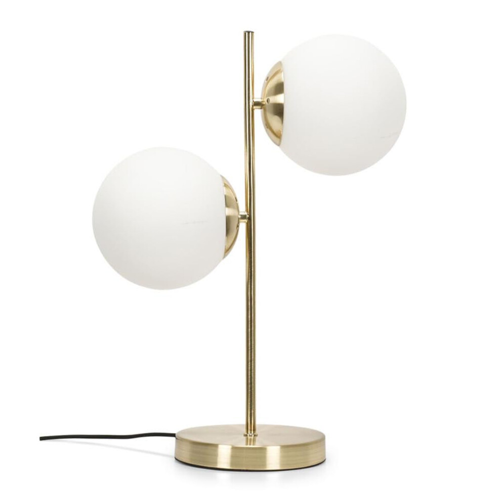 Modern 2 Light Gold Stem Table Lamp White Frosted Glass Shades + LEDs