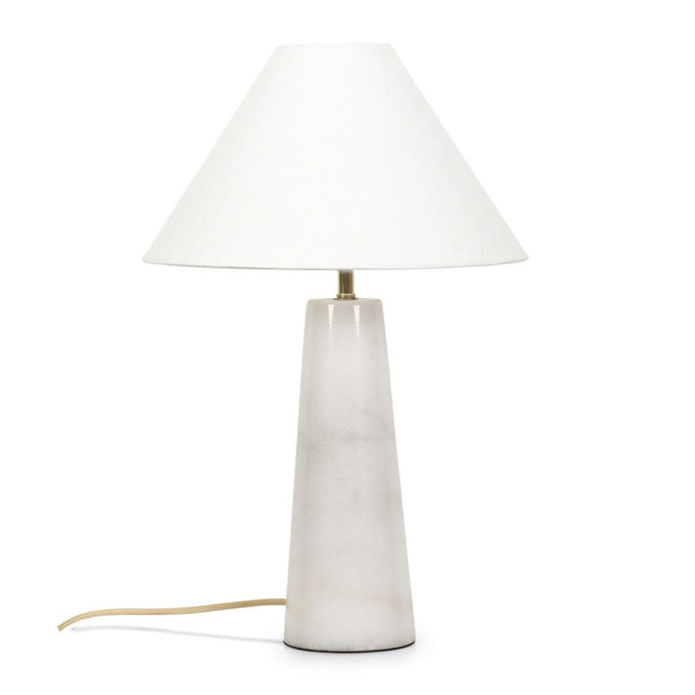 White Marble Base Lamp with Linen Tapered Shade Light + LED