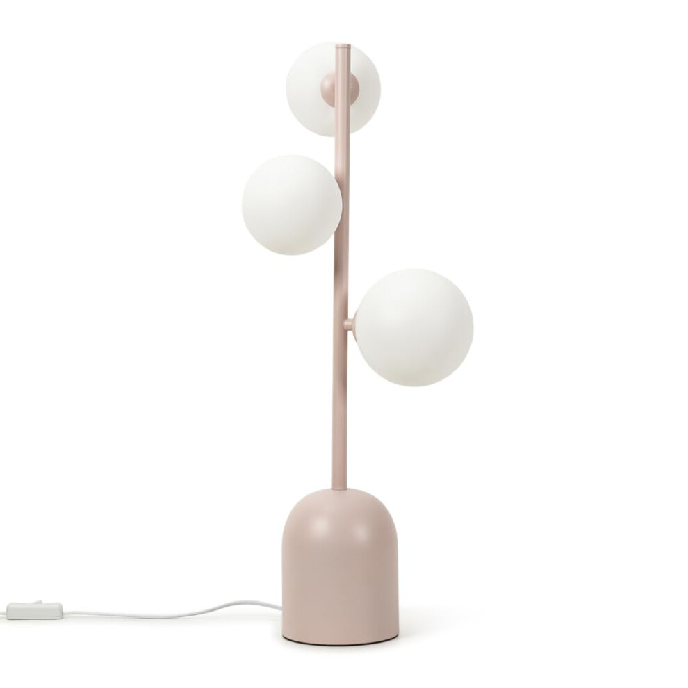 Blush Pink Metal 3 Way Table Lamp with Glass Globe Shade Light + LEDs