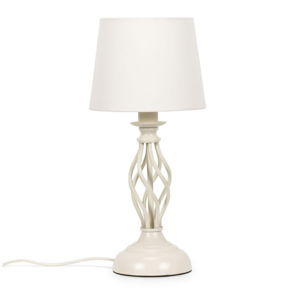 Traditional Cream Bedside Table Lamp with Fabric Shade Light + LED