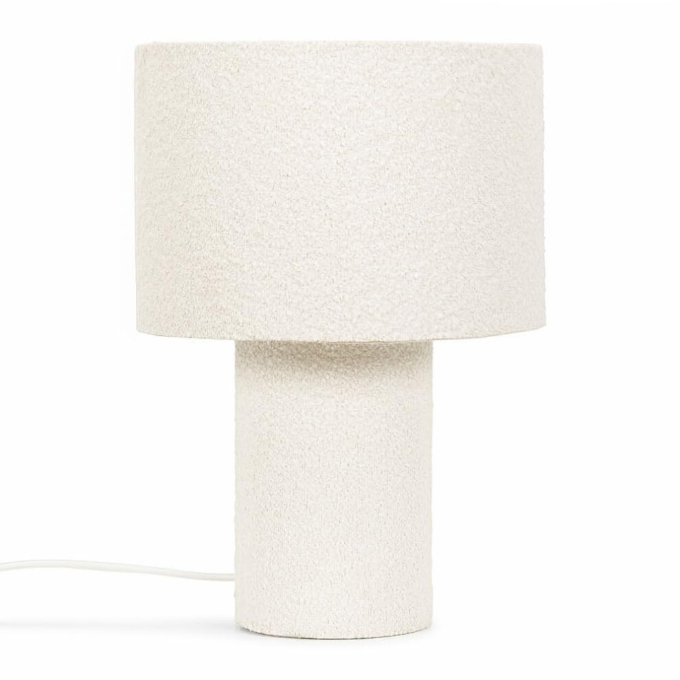 Natural Cream Boucle Table Lamp with Drum Shade Shade Light + LED