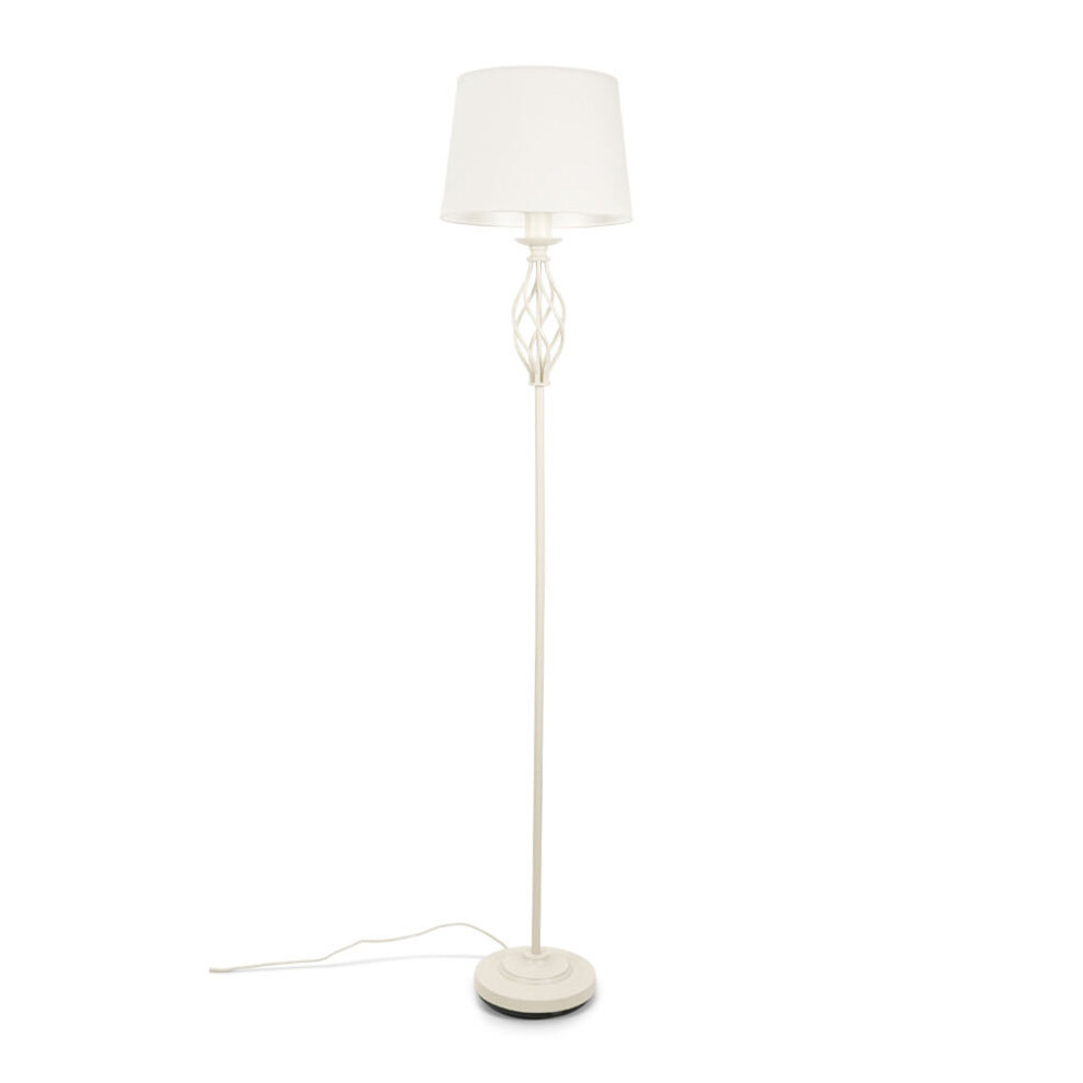 Traditional Cream Standing Floor Lamp with Fabric Shade Light + LED