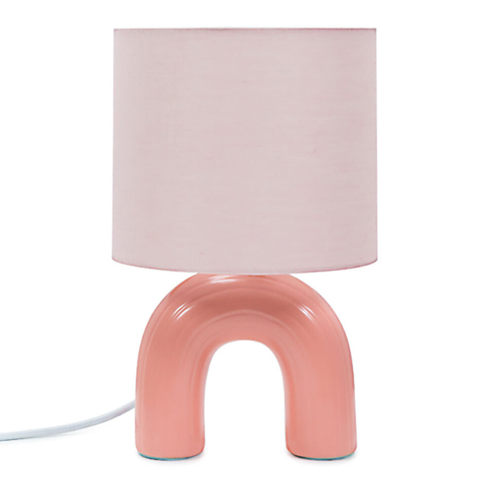 Kids Rainbow Shaped Table Lamp Arched Base Pink Drum Shade Light + LED