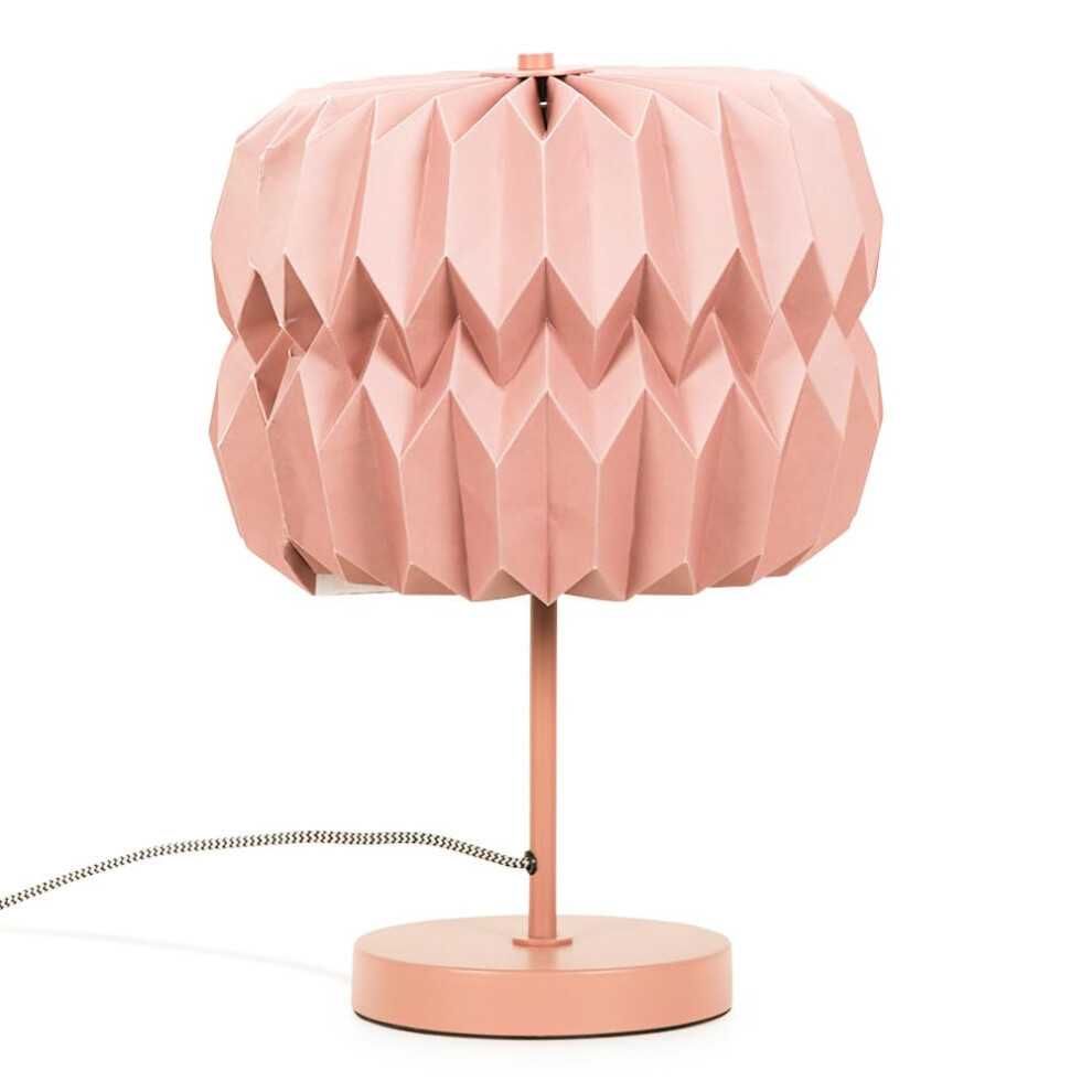 Pink Bedside Table Lamp with Origami Paper Fold Shade Light + LED