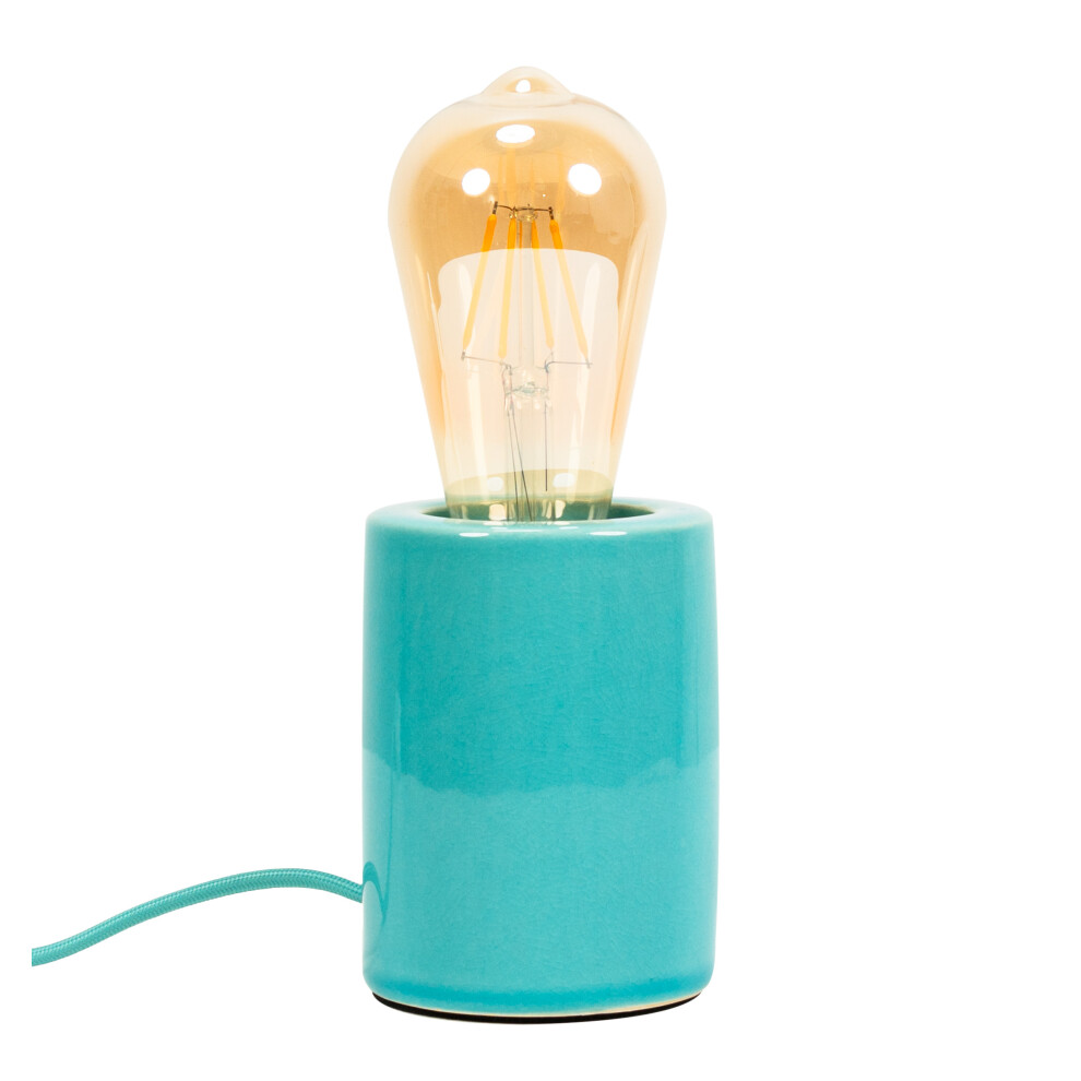 Small Green Glazed Ceramic Table Lamp Mini Cylinder Design Light + LED