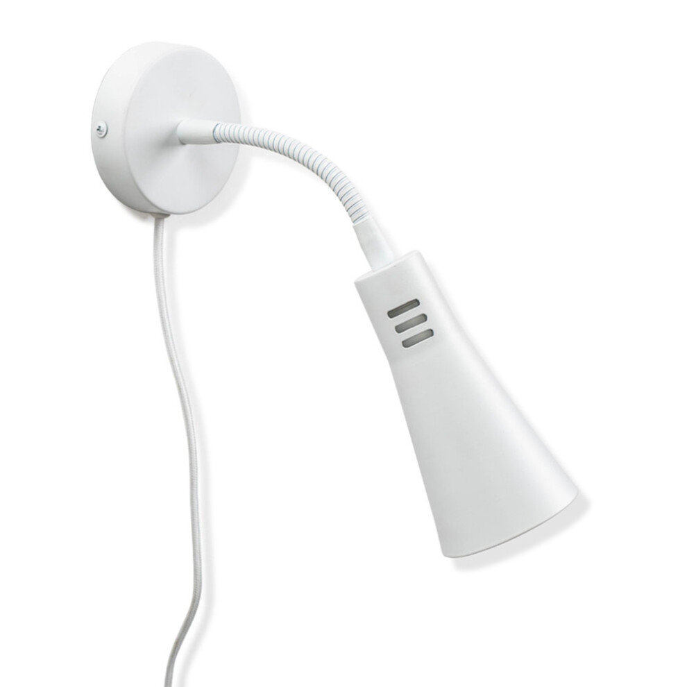 Plug in White Gooseneck Wall Light Easyfit Adjustable Reading Lamp + LED