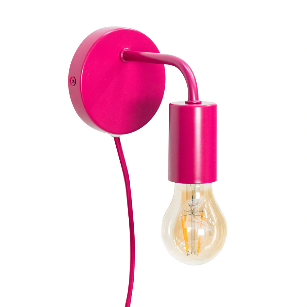 Plug in Colour Pop Raspberry Wall Light, Easy Fit Wall Lamp + LED Bulb