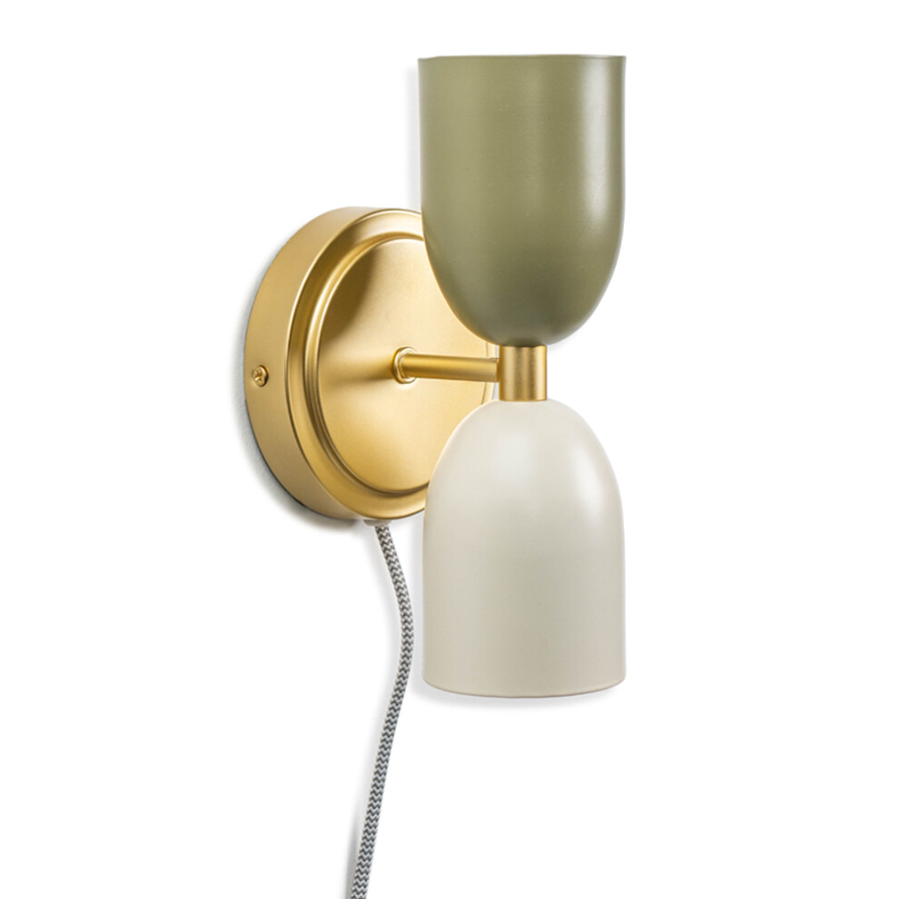 Plug in Gold Up & Down Wall Light Khaki/Cream Easyfit Wall Lamp + LED