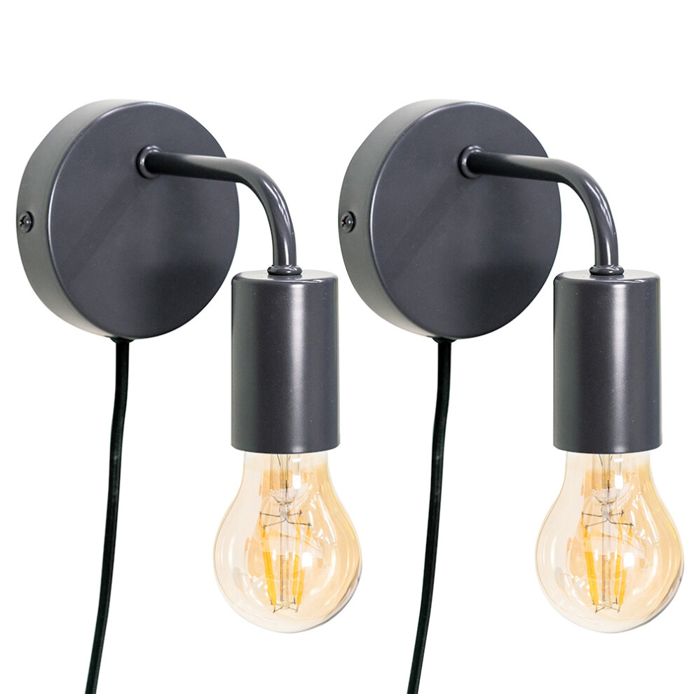 Pair of Plug in Colour Pop Charcoal Wall Lights Easyfit Lamp + LEDs