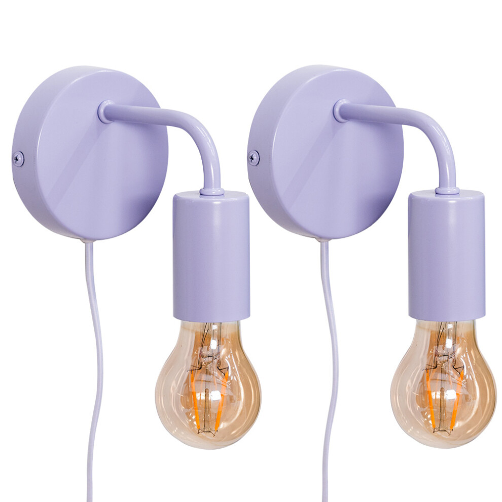 Pair of Plug in Colour Pop Lilac Wall Lights Easyfit Wall Lamp + LEDs