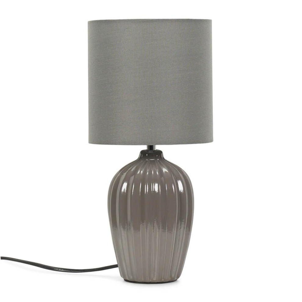 Grey Fluted Ceramic Table Lamp with Fabric Shade Light + LED Bulb