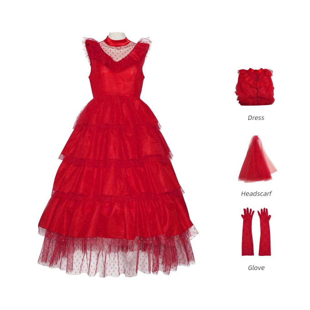 Rywolt (Sleeveless, Adult L) Beetlejuice Lydia Deetz Cosplay Costume Red Tulle Skirt Hallowmas Party Gift
