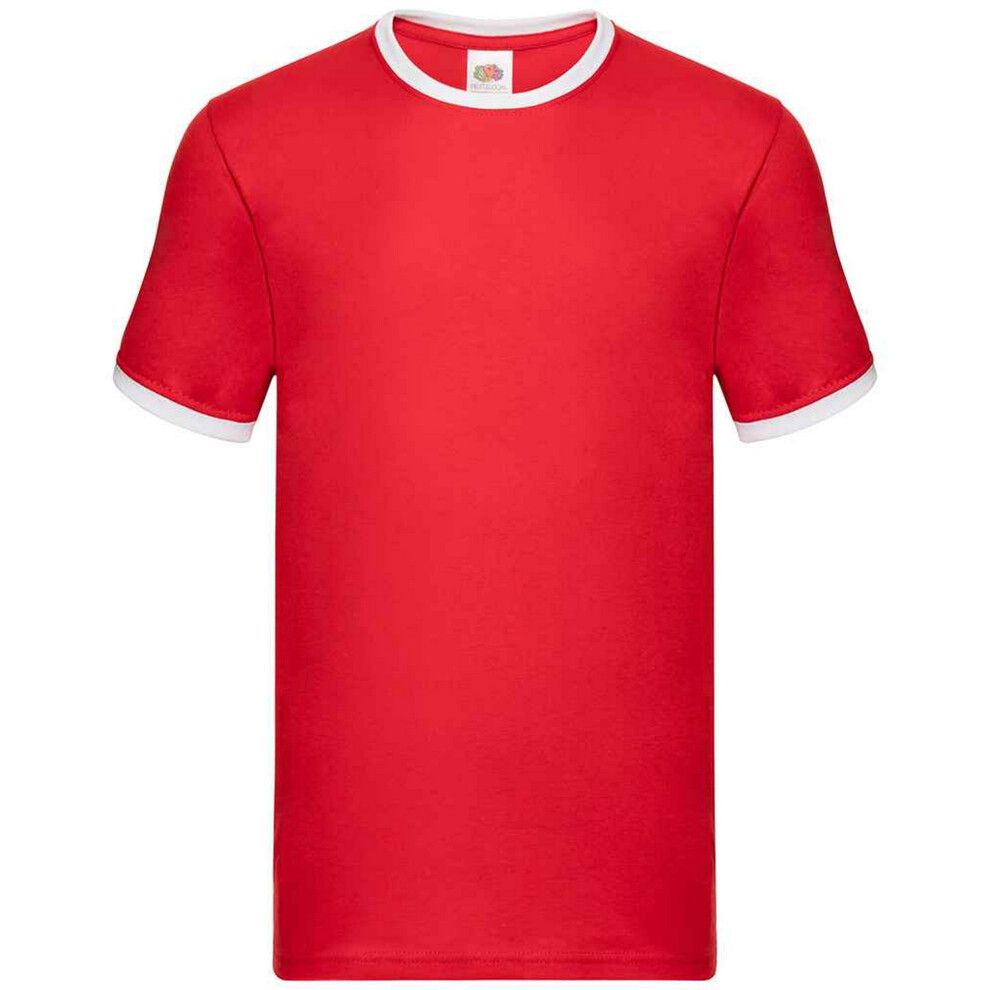 (M, Red/White) Fruit Of The Loom Mens Ringer Contrast T-Shirt