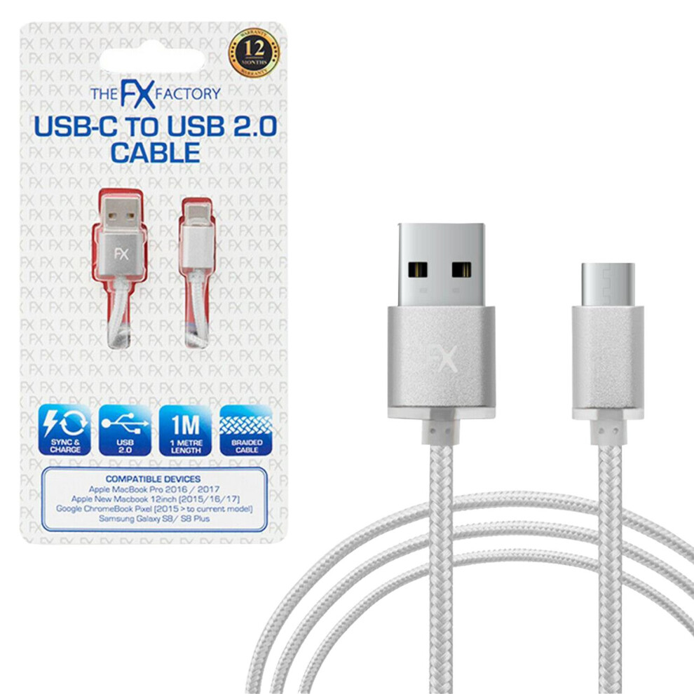 Robe Factory Silver Fx Nylon Braided Usb Data Cable For Type C Smartphone Devices[Silver]