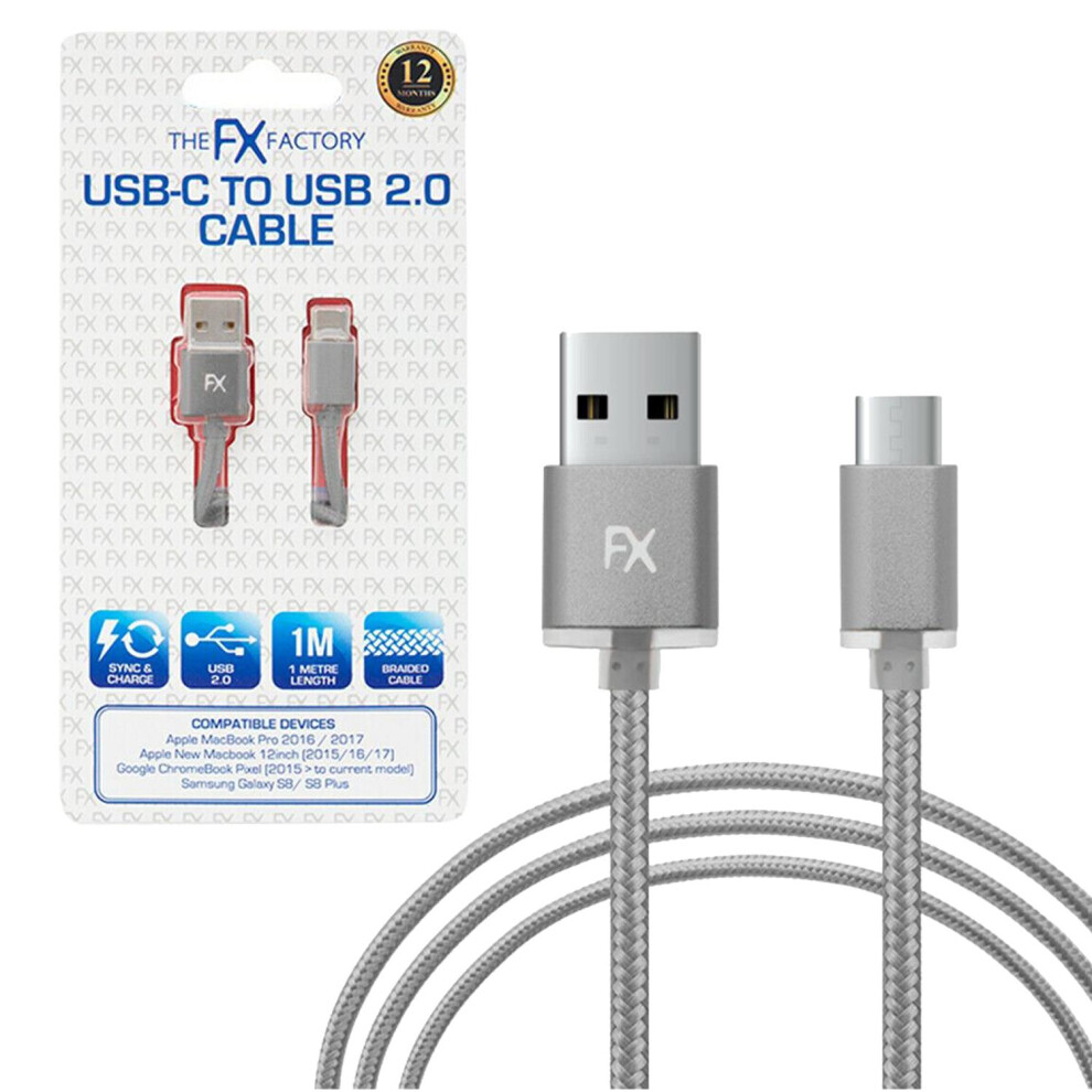 Fx Nylon Braided Usb Data Cable For Type C Smartphone Devices[Space ] Grey 5060488847387