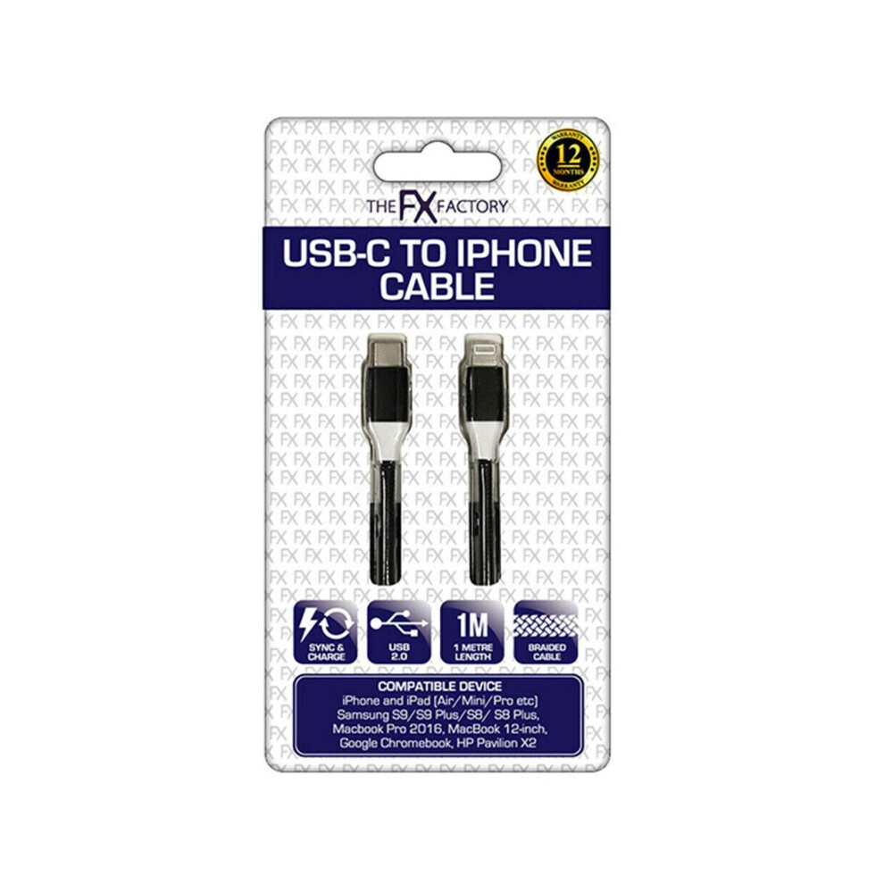 Fx Braided Type C To Iphone 1M - Black 5056184015694
