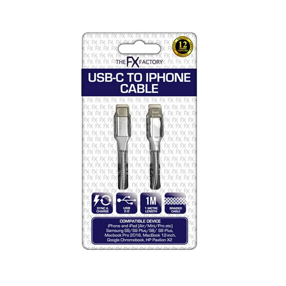 Fx Braided Type C To Iphone 1M - Silver 5056184015717