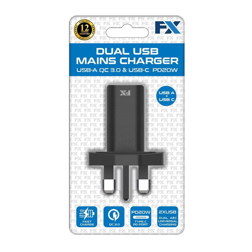 Fx Mains Charger Usb 1A Compatible With Usb Devices, Black 5056184055447