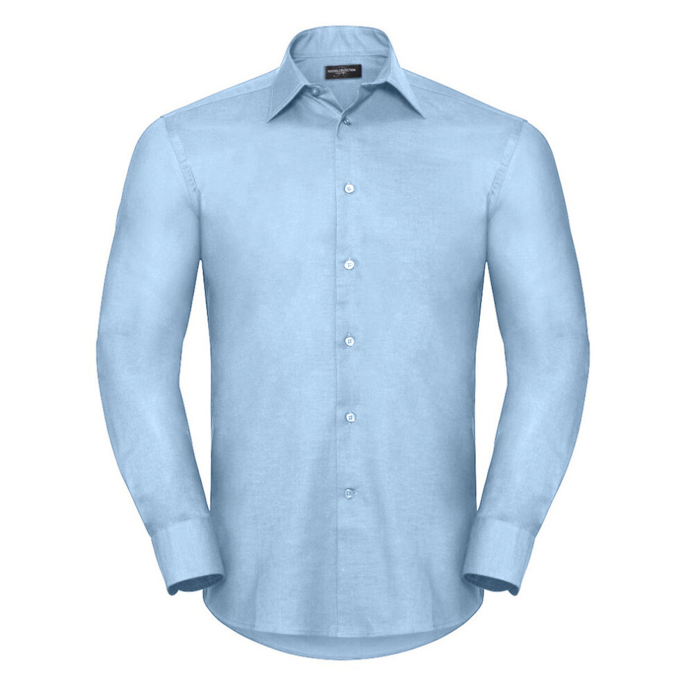 (19inch, Oxford Blue) Russell Collection Mens Long Sleeve Easy Care Tailored Oxford Shirt