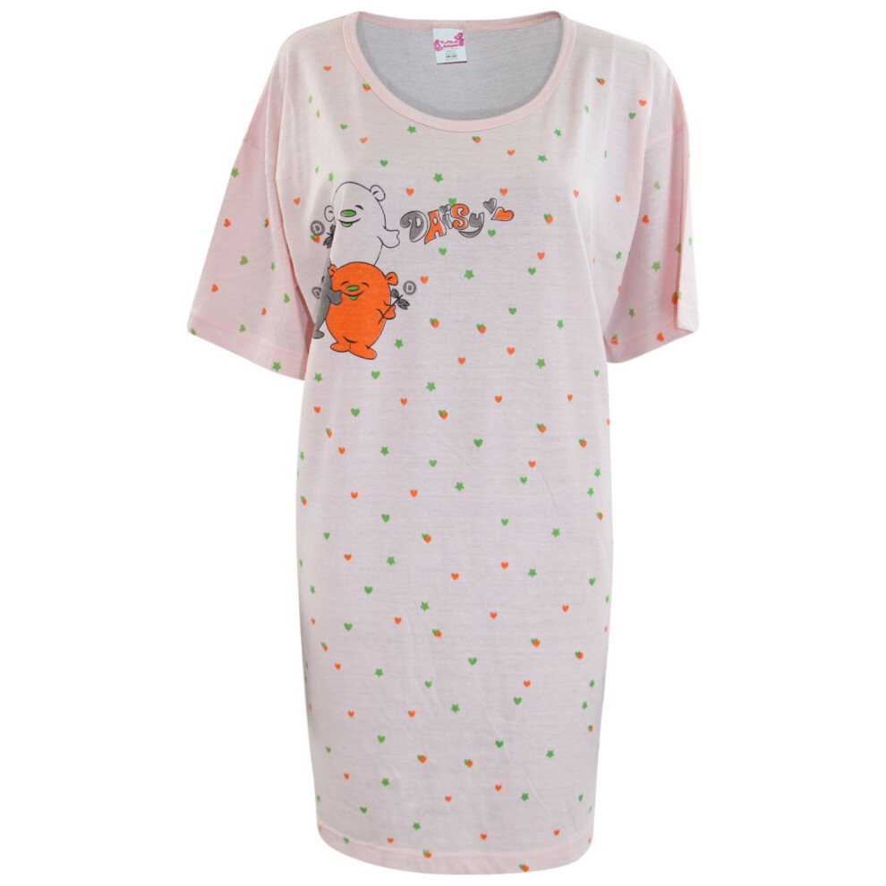 (Light Pink - Daisy) Womens Nightdress Nightie Cotton Blend T Shirt Top