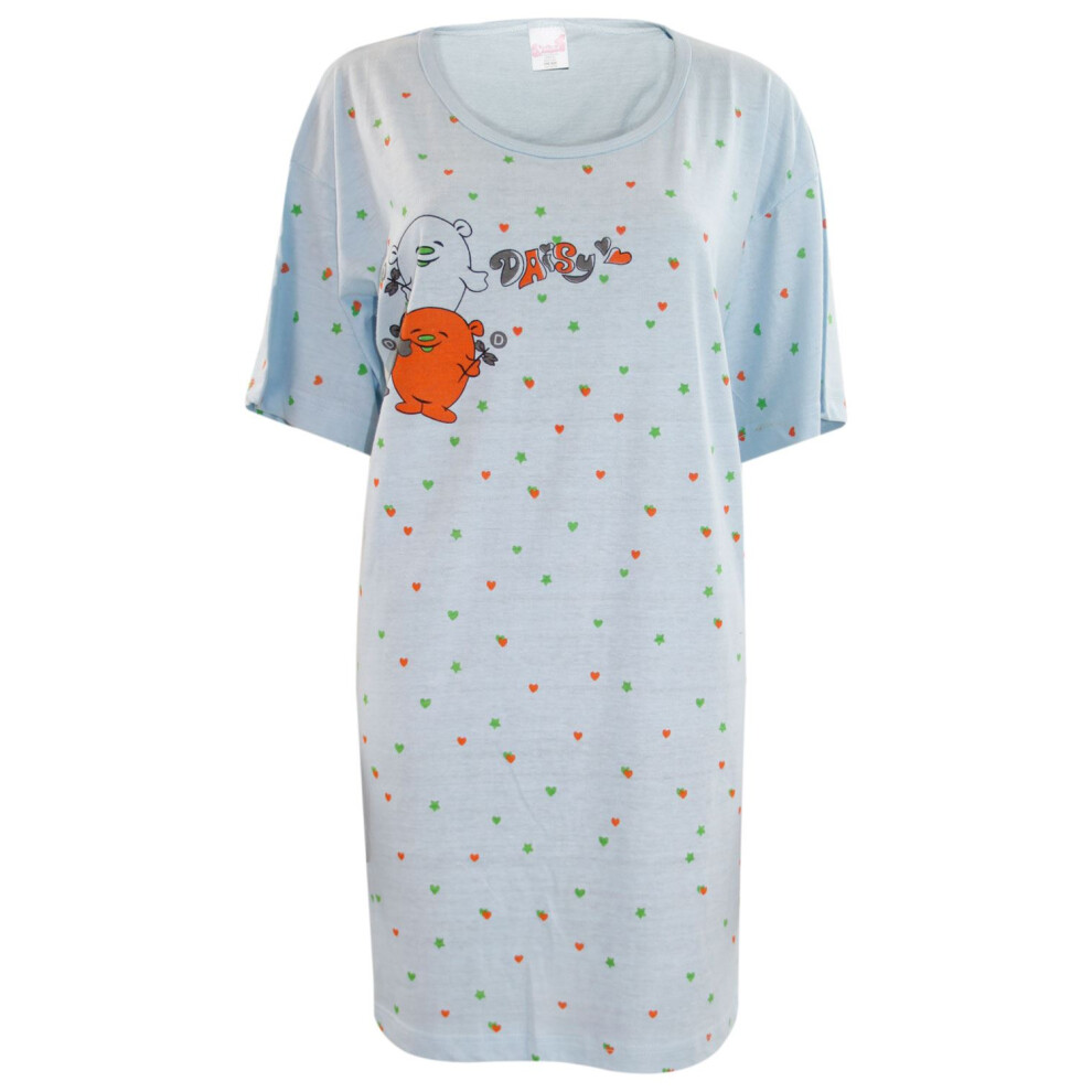 (Sky - Daisy) Womens Nightdress Nightie Cotton Blend T Shirt Top