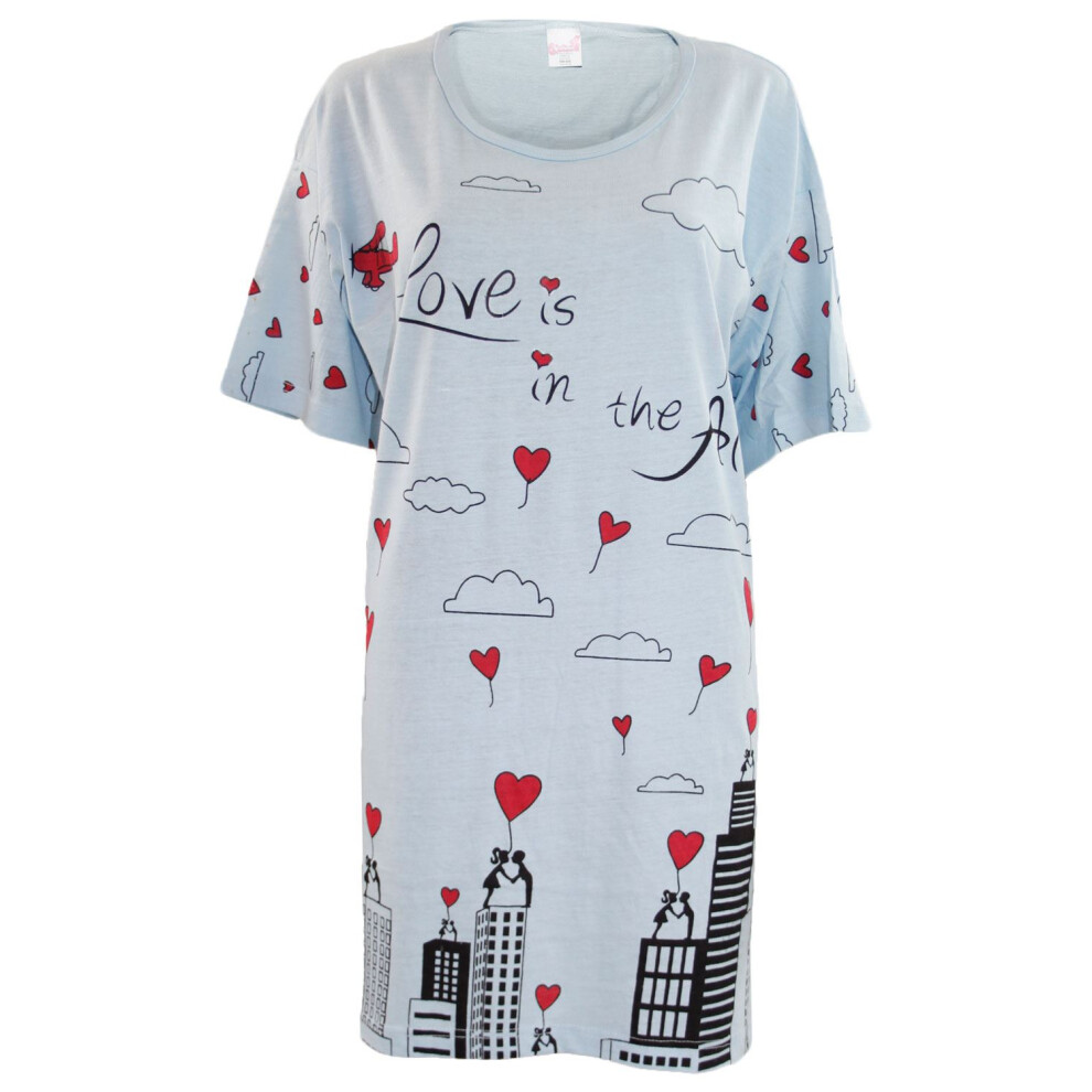 (Sky - Love) Womens Nightdress Nightie Cotton Blend T Shirt Top