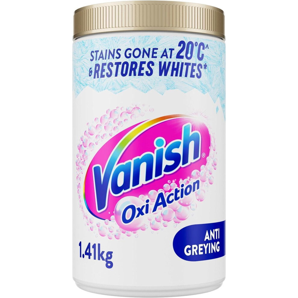 Gold Oxi Action Stain Remover and Whitening Booster Powder For Whites 1.41 kg, Removes Tough Stains Even at 20C, Restores Whiteness of Greyed