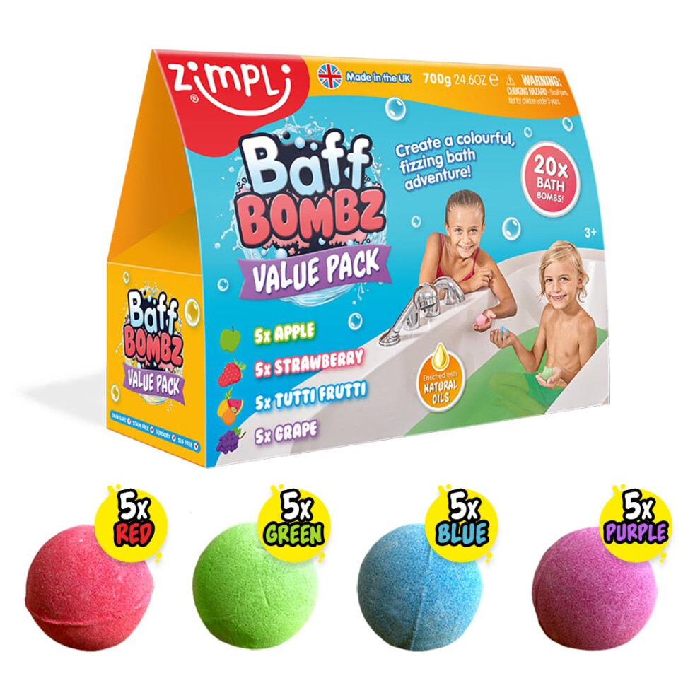 20 x Bath Bombs from Zimpli Kids, Creates a Fizzing, Bath Time Adventure, Bubble Bath Bomb Gift Box, Party Bag Favours, Goody Bag Fillers for Children