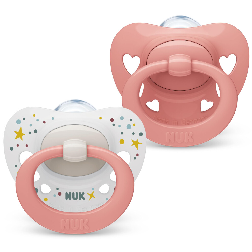 Signature Baby Dummy | 0-6 Months | Soothes 95% Of Babies | Heart-Shaped Bpa-Free Silicone Soothers | Includes Case | Hearts | 2 Count Pink Nuk