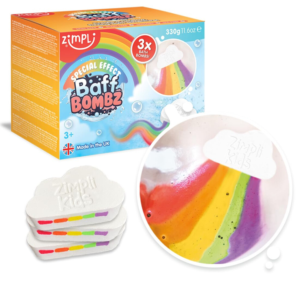 Zimpli - 3 X Bombe Da Bagno Grandi Nuvole Arcobaleno, Bombe Da Bagno Ad Effetto Speciale Per Bambini, Set Regalo Di Bolle Da Bagno Fatte A Mano, Biologico Idratante-image