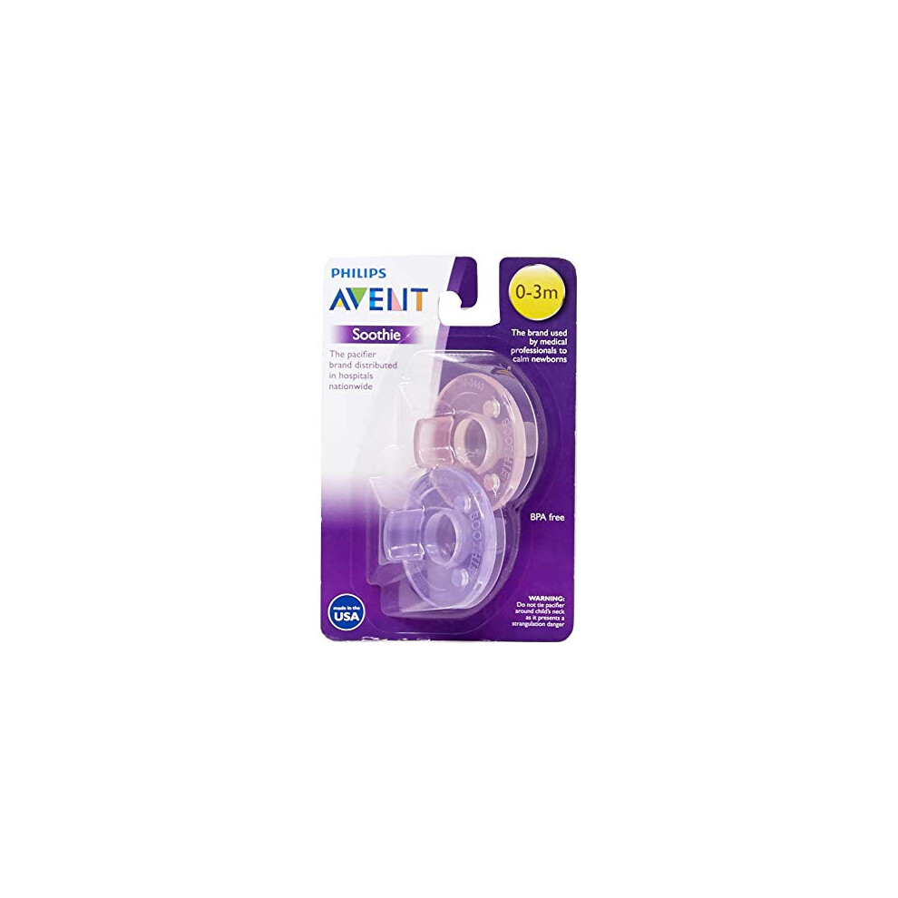 2 Pack AVENT Soothie Pacifier, Pink/Purple, 0-3 Months