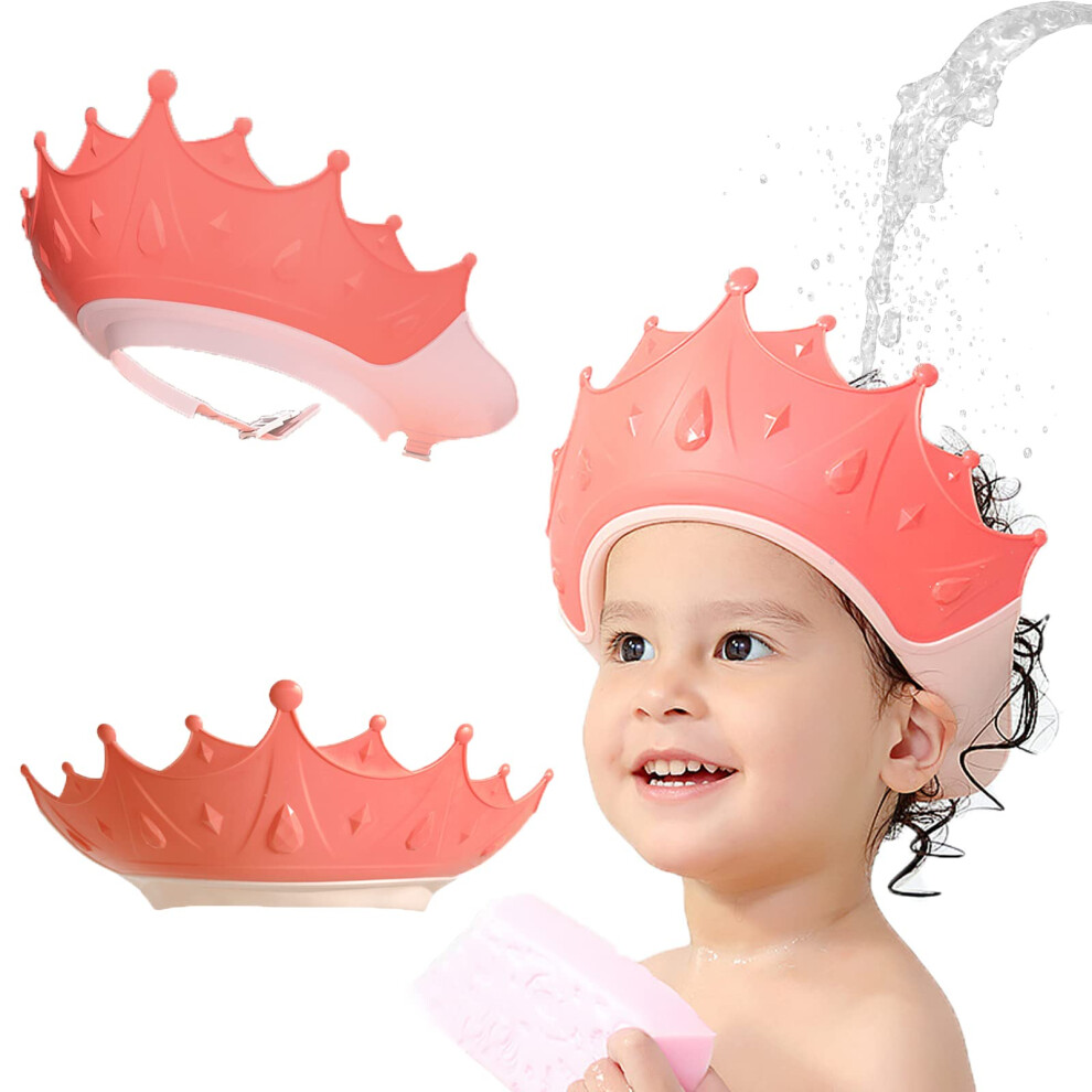Shower Caps For Kids, Baby Shower Cap Shield Adjustable Crown Hair Washing Shampoo Shield Baby Visor For Eyes, Ears And Face (Red) Red Kamhbe