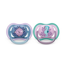 Avent Ultra Air Soother - 2 x Light, Breathable Baby Soothers for Babies Aged 6‑18 Months, BPA-Free with Steriliser Carry Case (Model SCF085/61)