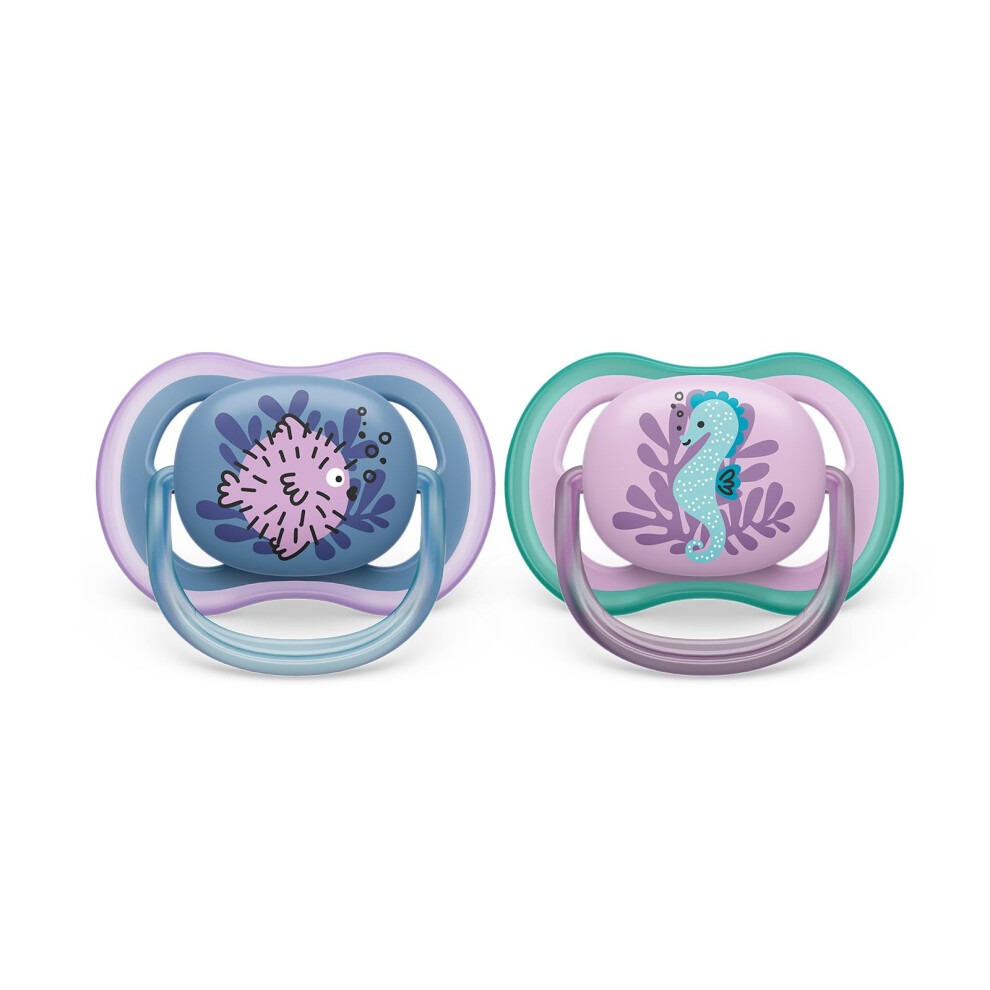 Philips Avent Ultra Air Soother - 2 X Breathable Baby Soothers For Babies Aged 6‑18 Months, Bpa-Free With Steriliser Carry Case (Model Scf085/61) Light