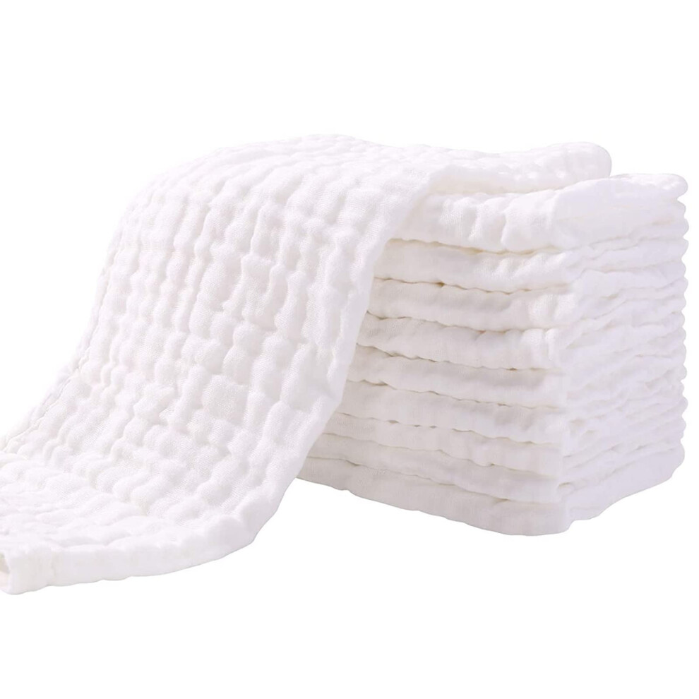 Yoofoss Baby Muslin Squares 10 Pack Muslin Cloths For Baby 4 Layer Super Soft And Absorbent Baby Muslin Face Cloths 100% Cotton 30X50cm White